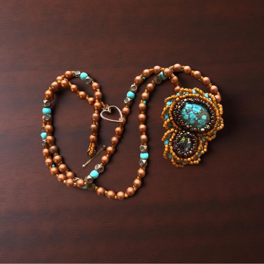 Handcrafted Beaded Necklace with Turquoise Accents